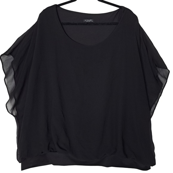Involand Chiffon Overlay Batwing Sleeve Blouse Women‎ Plus Size 4X Black Top - Picture 3 of 13